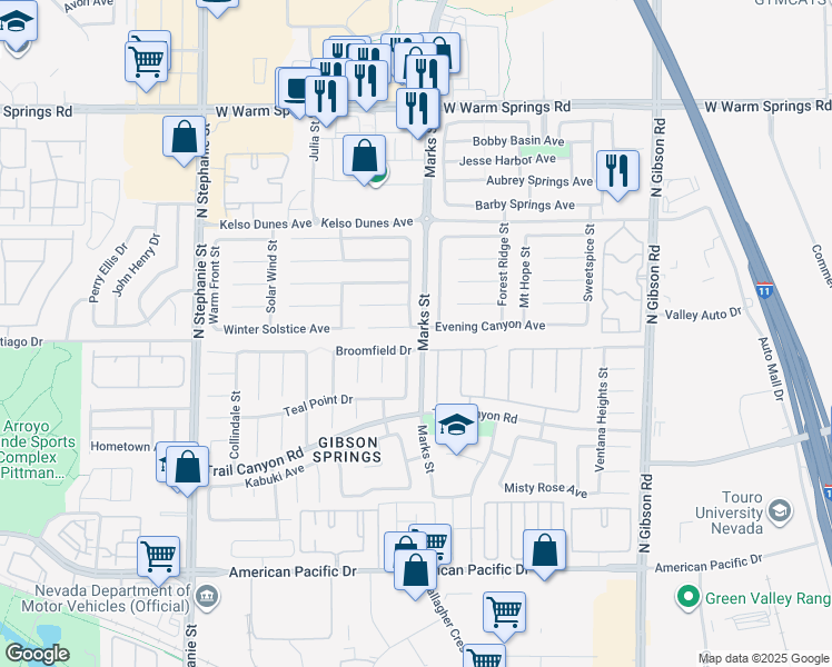 map of restaurants, bars, coffee shops, grocery stores, and more near 304 Coral Fountain Street in Henderson