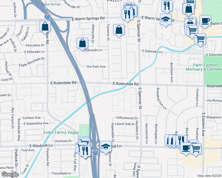map of restaurants, bars, coffee shops, grocery stores, and more near 7710 Saint Whittier Court in Las Vegas
