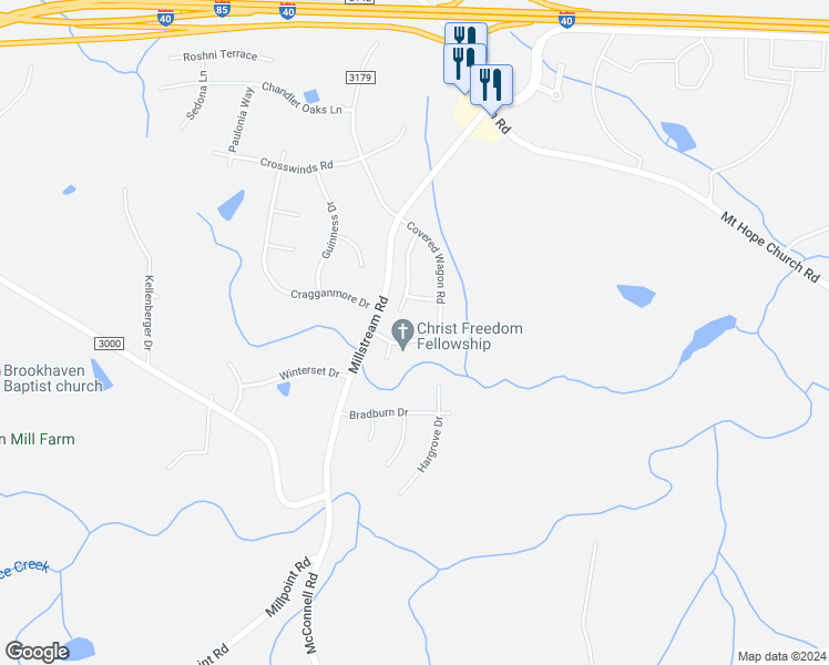 map of restaurants, bars, coffee shops, grocery stores, and more near 5413 Cragganmore Drive in McLeansville