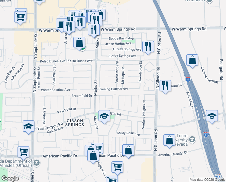 map of restaurants, bars, coffee shops, grocery stores, and more near 1190 Evening Canyon Avenue in Henderson