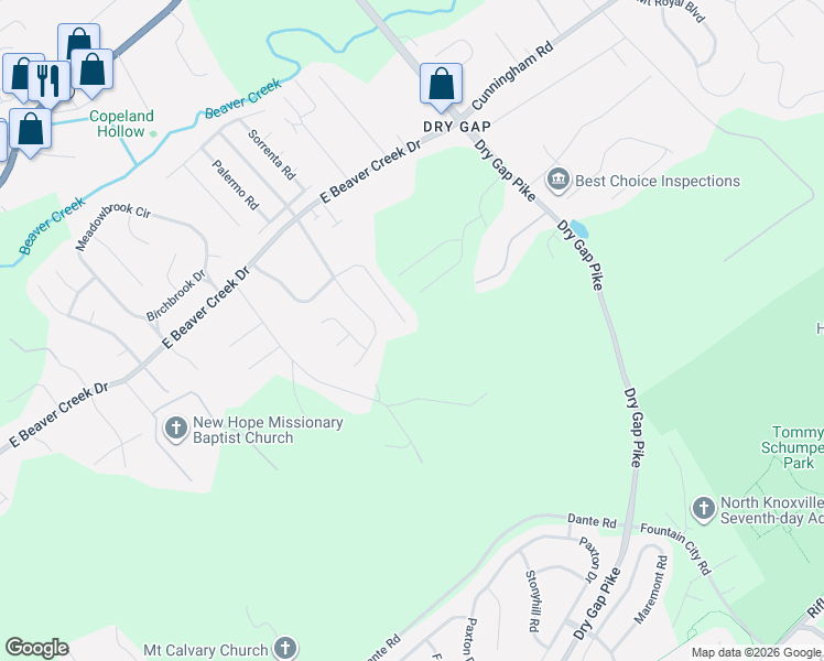 map of restaurants, bars, coffee shops, grocery stores, and more near 7004 Wrens Creek Lane in Knoxville