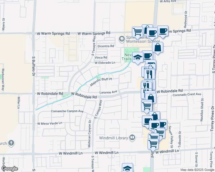 map of restaurants, bars, coffee shops, grocery stores, and more near 7662 Cascade Ridge Court in Las Vegas