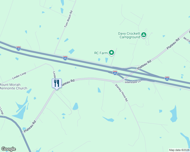 map of restaurants, bars, coffee shops, grocery stores, and more near 6998 Plateau Road in Crossville