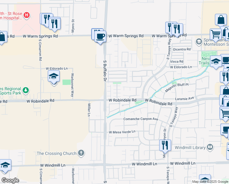 map of restaurants, bars, coffee shops, grocery stores, and more near 7742 West Trails Village Place in Las Vegas