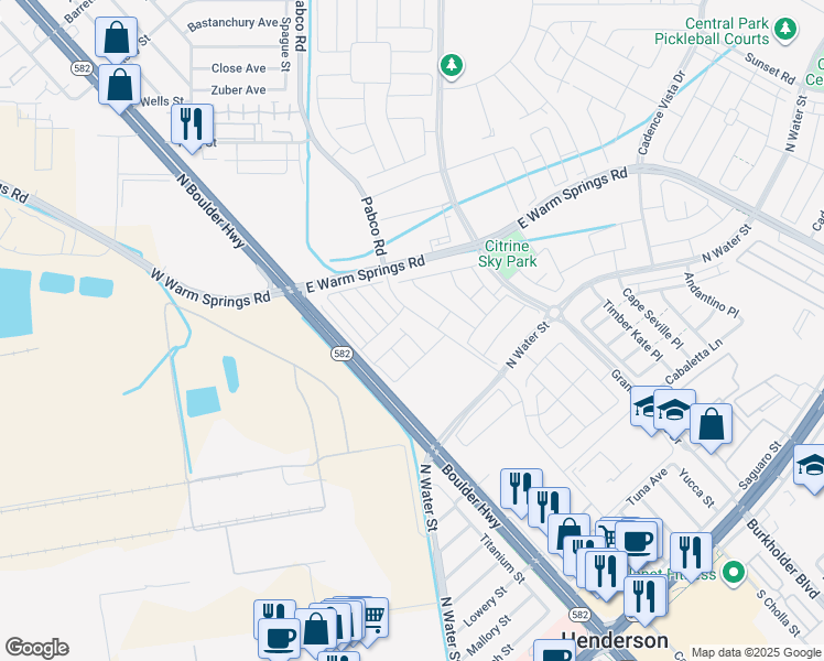 map of restaurants, bars, coffee shops, grocery stores, and more near 318 Maracas Place in Henderson