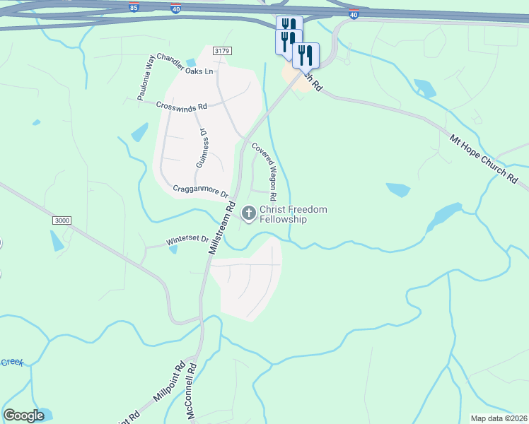map of restaurants, bars, coffee shops, grocery stores, and more near 1523 Bowmore Place in McLeansville