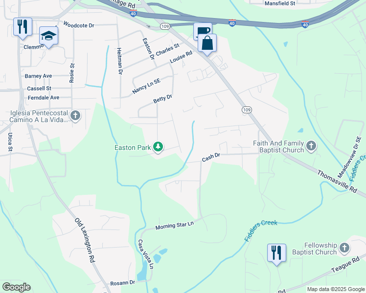 map of restaurants, bars, coffee shops, grocery stores, and more near 3362 Chevy Chase Street in Winston-Salem