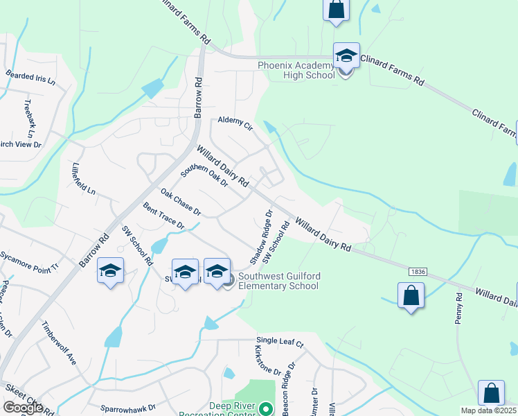 map of restaurants, bars, coffee shops, grocery stores, and more near 3744 Shadow Ridge Drive in High Point