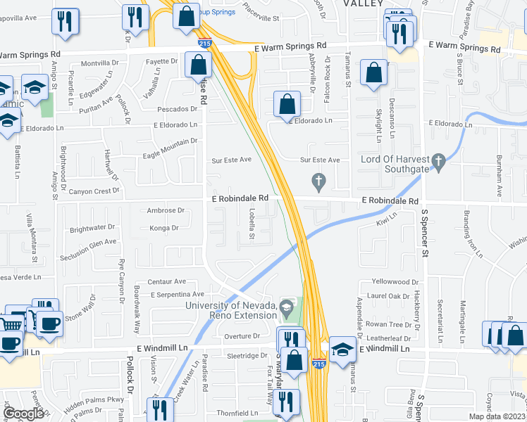 map of restaurants, bars, coffee shops, grocery stores, and more near 7735 Bird of Paradise Court in Las Vegas
