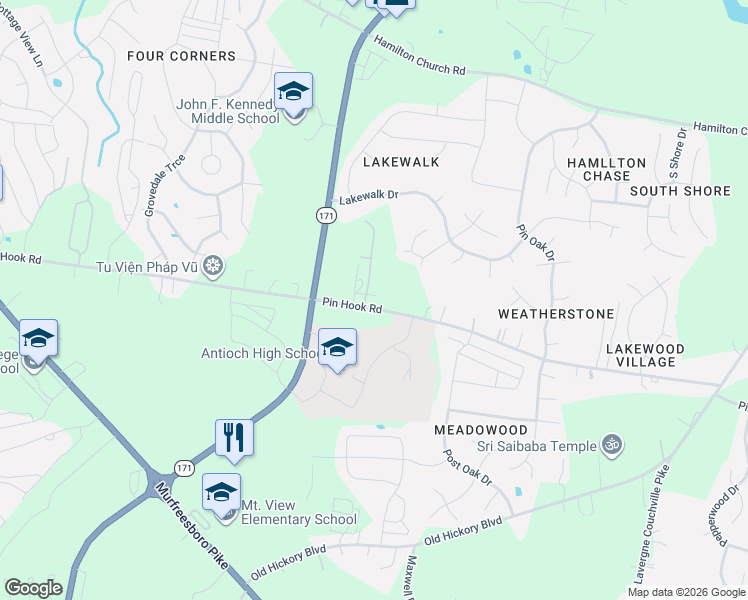 map of restaurants, bars, coffee shops, grocery stores, and more near 3724 Pin Hook Road in Nashville