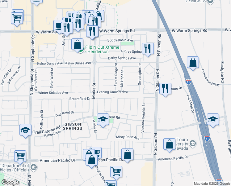 map of restaurants, bars, coffee shops, grocery stores, and more near 1190 Evening Canyon Avenue in Henderson