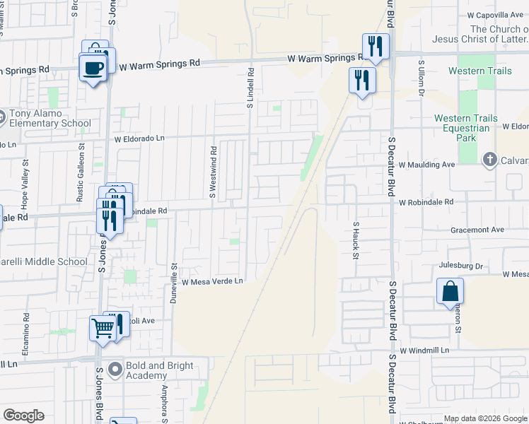 map of restaurants, bars, coffee shops, grocery stores, and more near 5401 Tinker Toy Avenue in Las Vegas