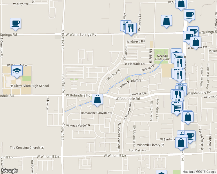 map of restaurants, bars, coffee shops, grocery stores, and more near 7586 Blue Copper Court in Las Vegas