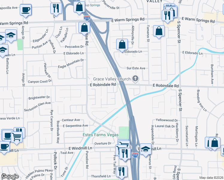map of restaurants, bars, coffee shops, grocery stores, and more near 7735 Bird of Paradise Court in Las Vegas