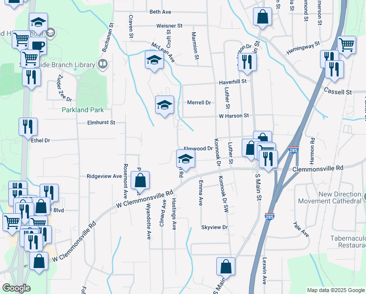 map of restaurants, bars, coffee shops, grocery stores, and more near 3313 Renon Road in Winston-Salem