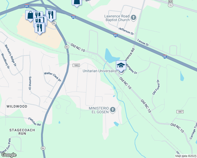 map of restaurants, bars, coffee shops, grocery stores, and more near 2525 Lonnie Circle South in Hillsborough