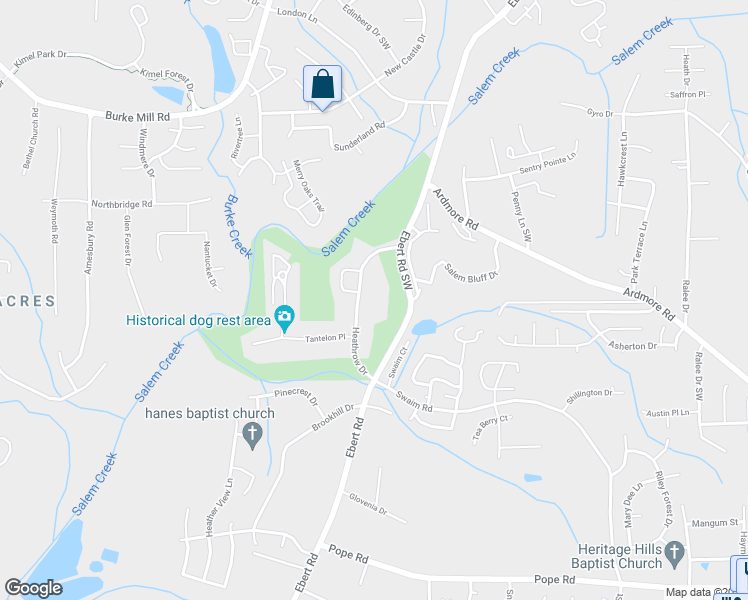 map of restaurants, bars, coffee shops, grocery stores, and more near 3683 Heathrow Drive in Winston-Salem