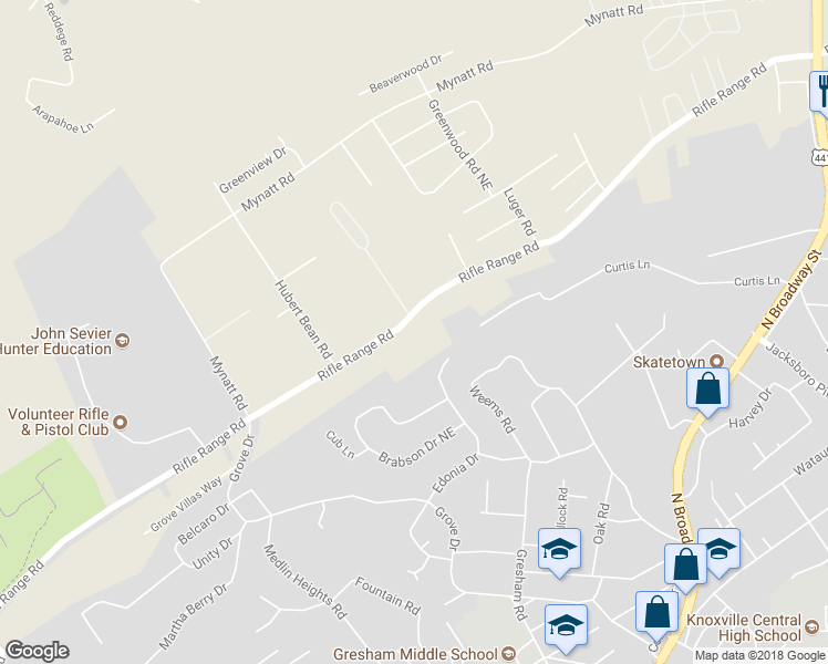 map of restaurants, bars, coffee shops, grocery stores, and more near 2704 Rifle Range Road in Knoxville