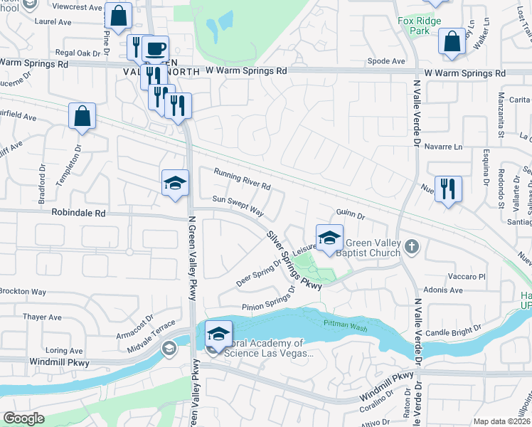 map of restaurants, bars, coffee shops, grocery stores, and more near 258 Spring Hills Lane in Henderson
