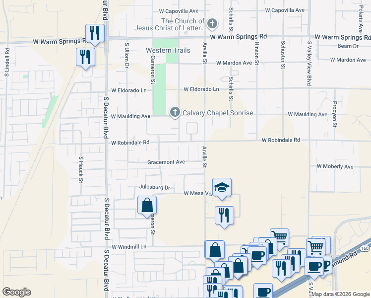 map of restaurants, bars, coffee shops, grocery stores, and more near 7716 Hardesty Court in Las Vegas