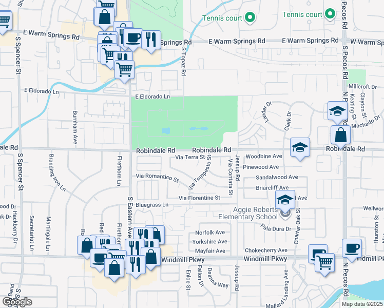 map of restaurants, bars, coffee shops, grocery stores, and more near 2832 Via Terra Street in Henderson