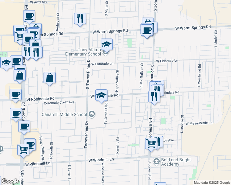 map of restaurants, bars, coffee shops, grocery stores, and more near 6321 Sycamore Grove Court in Las Vegas