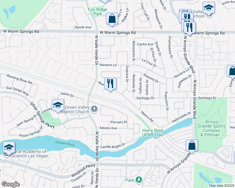 map of restaurants, bars, coffee shops, grocery stores, and more near 1809 Nuevo Road in Henderson