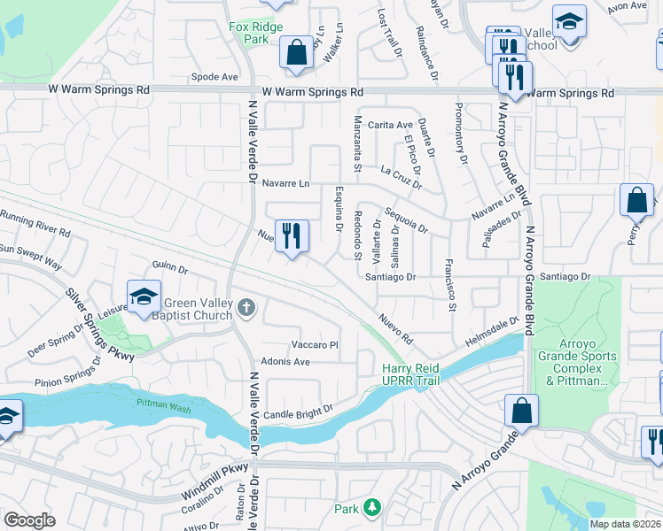 map of restaurants, bars, coffee shops, grocery stores, and more near 318 Esquina Drive in Henderson