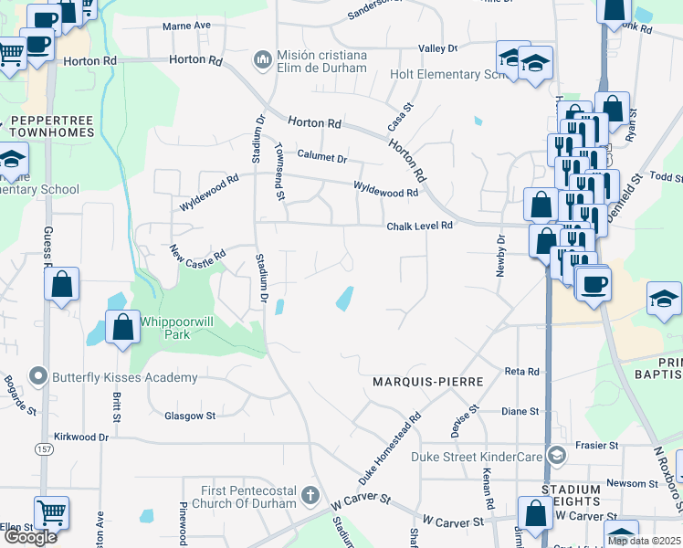map of restaurants, bars, coffee shops, grocery stores, and more near 1053 Nano Tech Circle in Durham