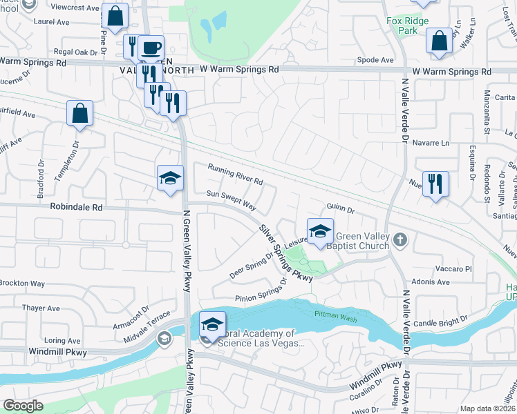 map of restaurants, bars, coffee shops, grocery stores, and more near 258 Spring Hills Lane in Henderson