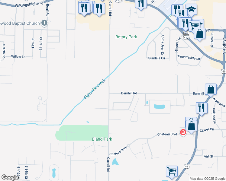 map of restaurants, bars, coffee shops, grocery stores, and more near 2609 Barnhill Road in Paragould