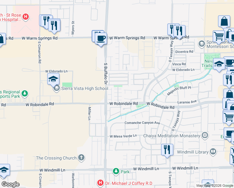 map of restaurants, bars, coffee shops, grocery stores, and more near 7729 West Country Village Place in Las Vegas