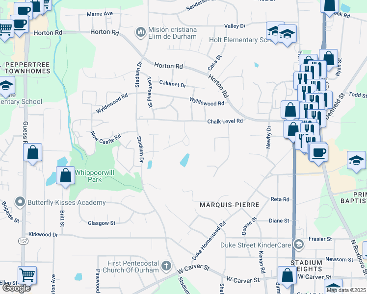 map of restaurants, bars, coffee shops, grocery stores, and more near 1053 Nano Tech Circle in Durham