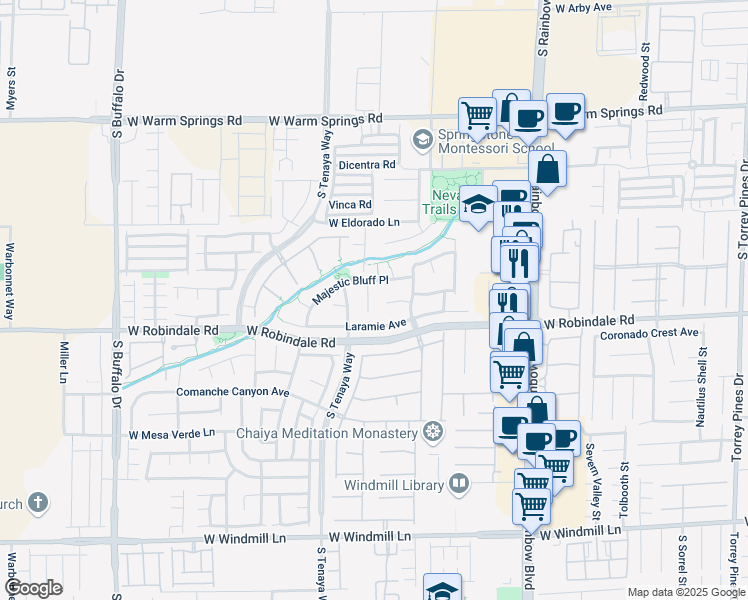 map of restaurants, bars, coffee shops, grocery stores, and more near 7214 Morningside Ranch Court in Las Vegas