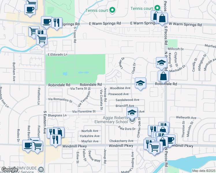 map of restaurants, bars, coffee shops, grocery stores, and more near 2752 Woodbine Avenue in Henderson