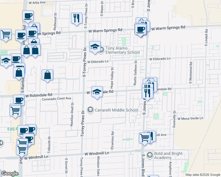 map of restaurants, bars, coffee shops, grocery stores, and more near 6321 Sycamore Grove Court in Las Vegas
