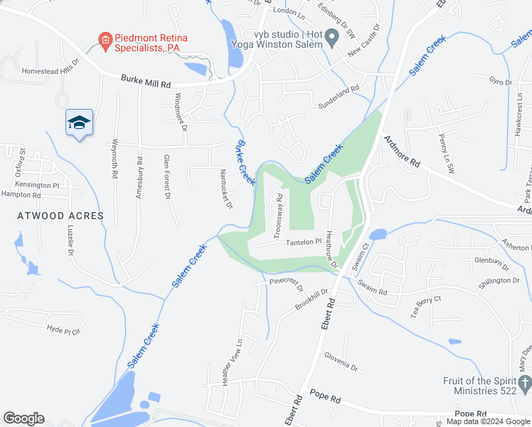 map of restaurants, bars, coffee shops, grocery stores, and more near 248 Troonsway Road in Winston-Salem