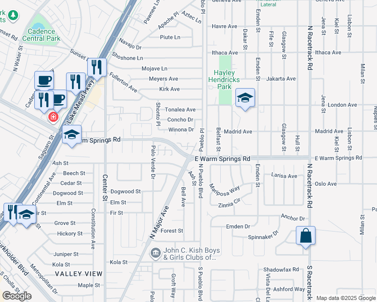 map of restaurants, bars, coffee shops, grocery stores, and more near 587 Bayo Canyon Court in Henderson