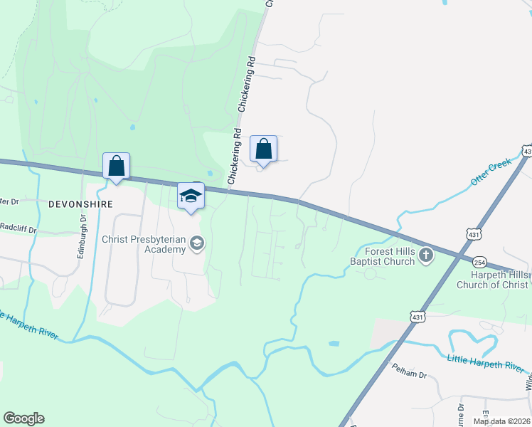map of restaurants, bars, coffee shops, grocery stores, and more near 4 Middleton Park Lane in Nashville