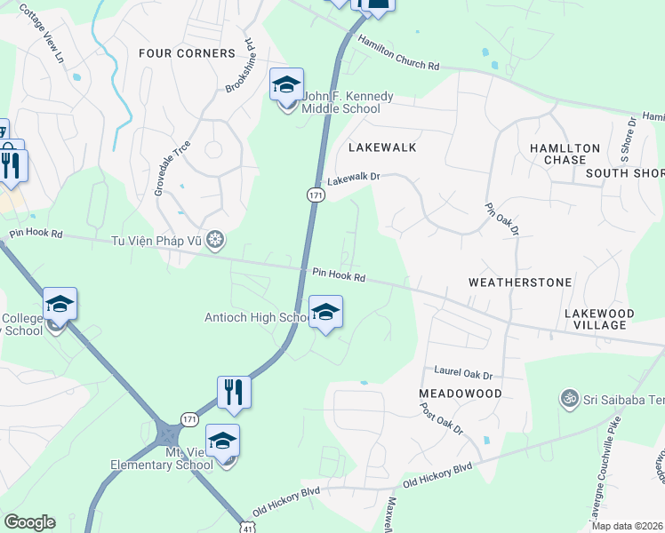 map of restaurants, bars, coffee shops, grocery stores, and more near 3712 Pin Hook Road in Nashville