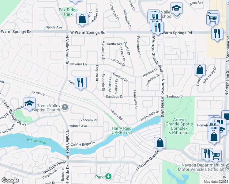 map of restaurants, bars, coffee shops, grocery stores, and more near 305 Salinas Drive in Henderson