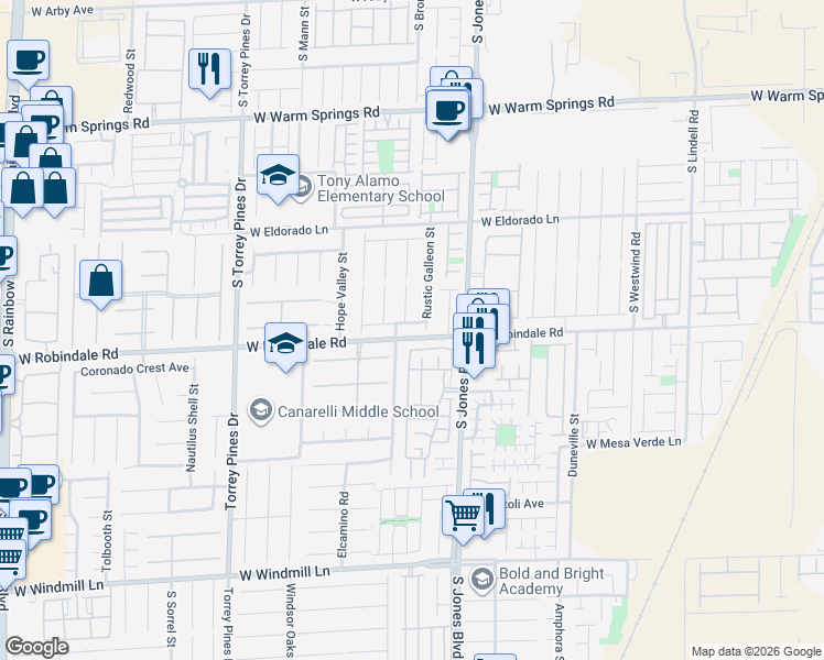 map of restaurants, bars, coffee shops, grocery stores, and more near 6191 Mythic Atlantis Avenue in Las Vegas