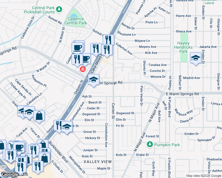 map of restaurants, bars, coffee shops, grocery stores, and more near 1009 Center Street in Henderson