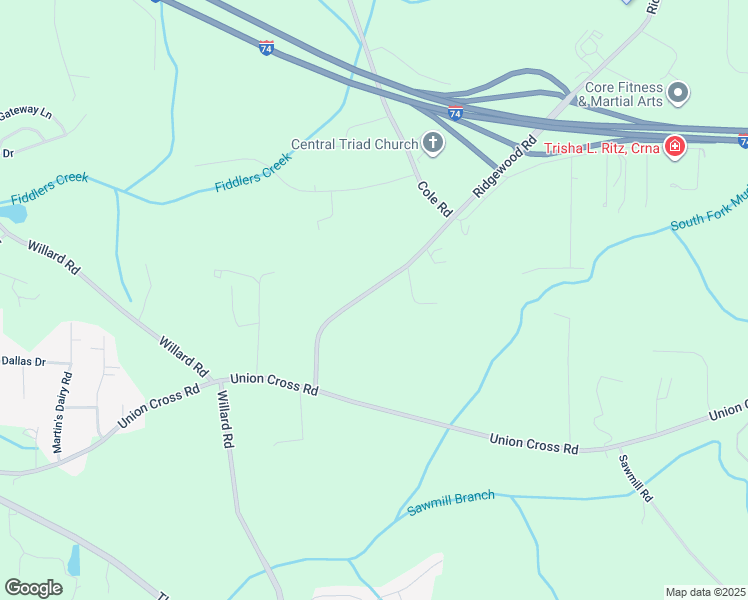 map of restaurants, bars, coffee shops, grocery stores, and more near 3217 Ridgewood Road in Winston-Salem