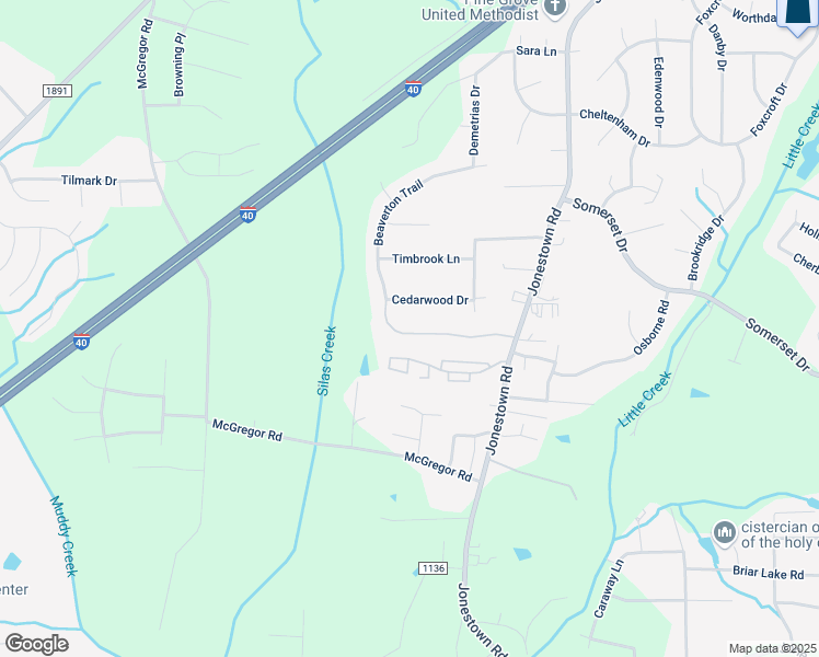 map of restaurants, bars, coffee shops, grocery stores, and more near 1269 Beaverton Trail in Winston-Salem