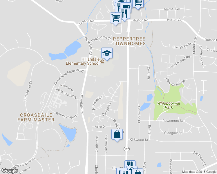 map of restaurants, bars, coffee shops, grocery stores, and more near 42 Justin Court in Durham