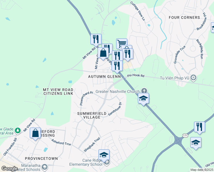 map of restaurants, bars, coffee shops, grocery stores, and more near 4230 Summercrest Boulevard in Nashville
