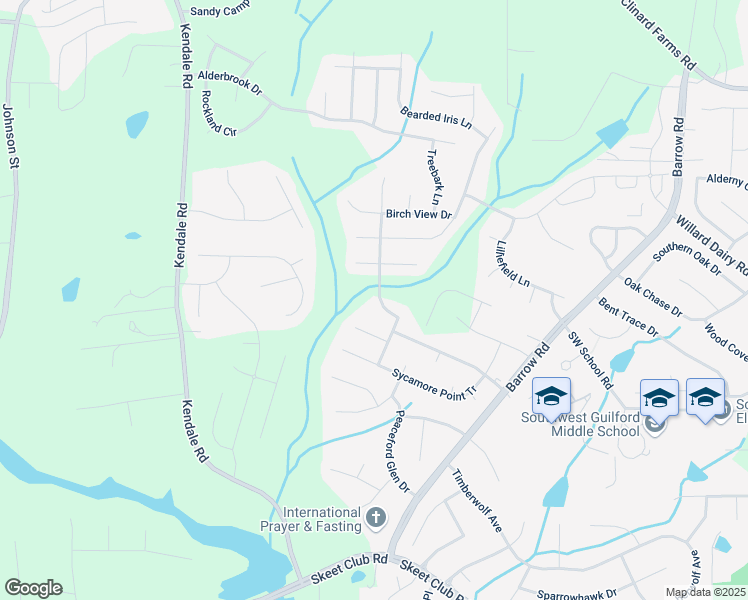 map of restaurants, bars, coffee shops, grocery stores, and more near 4541 Blackberry Brook Trail in High Point