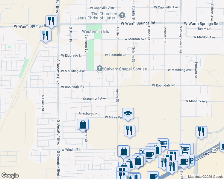 map of restaurants, bars, coffee shops, grocery stores, and more near 7713 Boswell Ct in Las Vegas