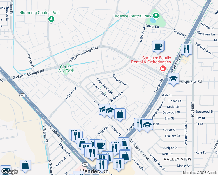 map of restaurants, bars, coffee shops, grocery stores, and more near 303 Andamento Place in Henderson